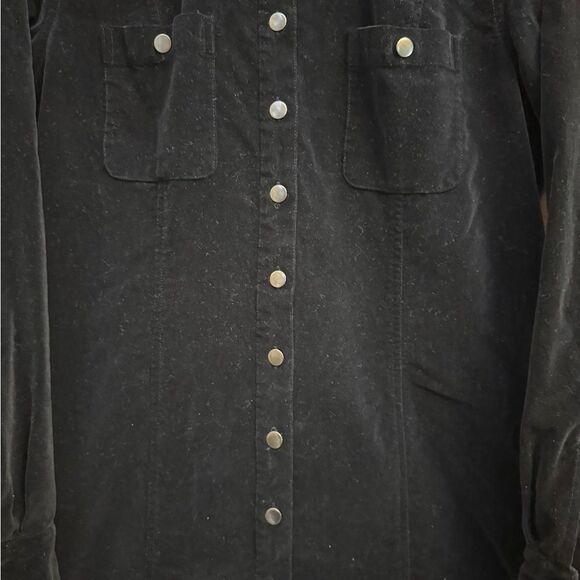 Vintage Eddie Bauer Size Large Crushed Velvet Long Sleeve Collared Mini Dress - Picture 3 of 10